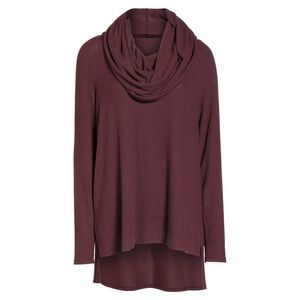 Gibson Convertible Neckline Cozy Fleece Tunic in Burgundy Size XXS